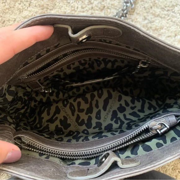 Rebecca Minkoff Grey/Taupe Leather Metal Chain Strap Tassel Detail Small Bag - Picture 8 of 11